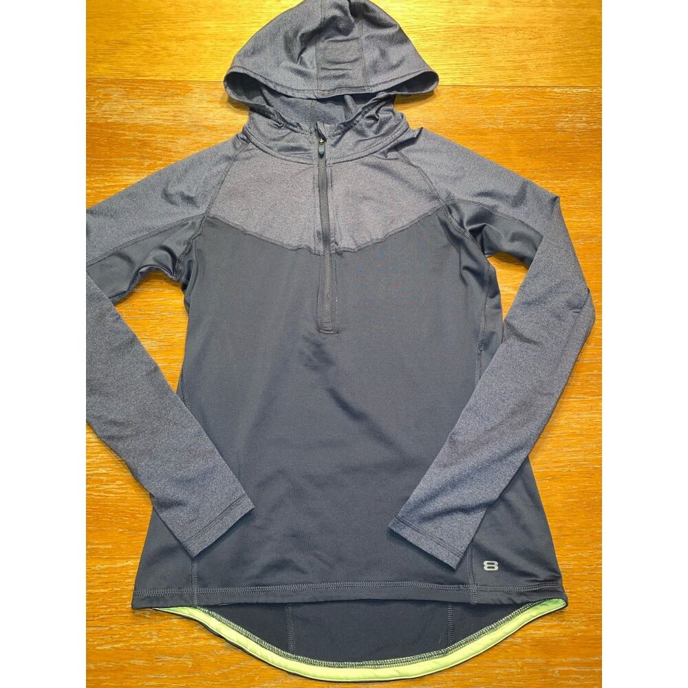 Womens Gray Hooded Pullover Athletic Top With Zipper & Thumbholes